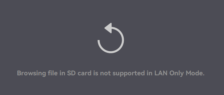 orcinus's tweet photo. @BambulabGlobal If you need a microSD card to print via LAN (again - WHY?), why can't i ACCESS the microSD card in LAN mode? What is this nonsense? Are you actively trying to discourage people from using local mode and forcing them to use your cloud with dark patterns? Shameful. https://t.co/B6N8Htld73