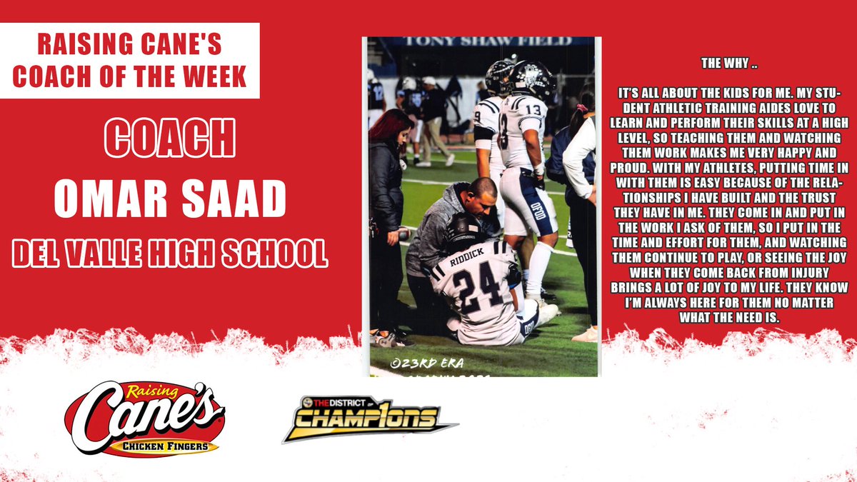 YISD Athletics (@yisdathletics1) on Twitter photo Your <a href="/YsletaISD/">Ysleta ISD</a> and Canes Coach of the Week, <a href="/DVHSYISD/">Del Valle HighSchool</a> very own Coach Omar Saad. Thank you for your hard work and dedication to <a href="/DelValle_AT/">Del Valle Athletic Training</a> Coach !
<a href="/YsletaISD/">Ysleta ISD</a> | <a href="/DeXavierluke/">Xavier De La Torre</a> | <a href="/YISDCFO/">Lynly</a> | <a href="/ContrerasDVOFOD/">Rudy Contreras</a> Your <a href="/YsletaISD/">Ysleta ISD</a> and Canes Coach of the Week, <a href="/DVHSYISD/">Del Valle HighSchool</a> very own Coach Omar Saad. Thank you for your hard work and dedication to <a href="/DelValle_AT/">Del Valle Athletic Training</a> Coach !
<a href="/YsletaISD/">Ysleta ISD</a> | <a href="/DeXavierluke/">Xavier De La Torre</a> | <a href="/YISDCFO/">Lynly</a> | <a href="/ContrerasDVOFOD/">Rudy Contreras</a>