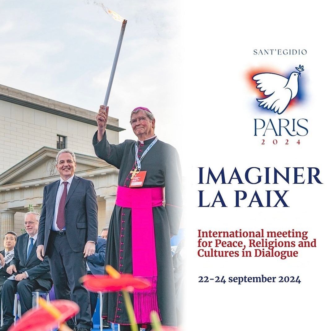 Paix Pace Mir Paz Peace 
22 - 24 Septembre 2024 à Paris "Imaginer la Paix - Imagine Peace" la rencontre internationale pour la Paix des religions mondiale et cultures en dialogue. 

À Paris, ne pas se résigner à la guerre et imaginer ensemble la Paix  
<a href="/dioceseparis/">Diocèse de Paris</a> <a href="/SantEgidioFr/">CommunautéSantEgidio</a>
