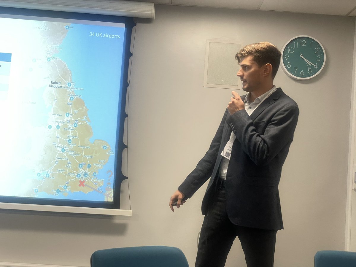 DAFNIfacility's tweet photo. Dr Fabian Steinmann on MARS: Flight Diversion Modelling for the UK Aviation System - Drone disruption, IT outages & other issues make this work critical #dafniconference @bisandud https://t.co/HH25vNSHPg