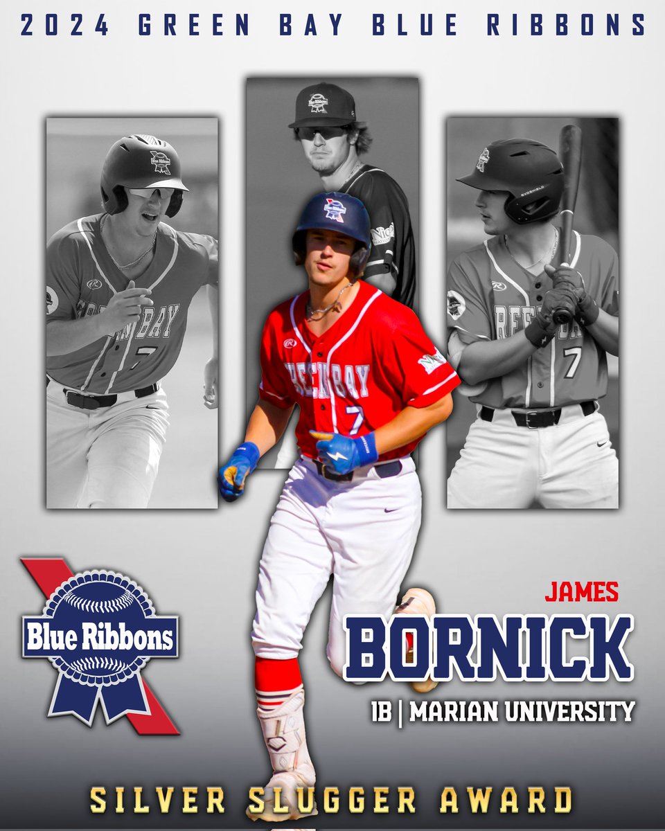 Congratulations to first baseman James Bornick, who received the Blue Ribbons' Silver Slugger Award as the team's top offensive performer for the 2024 season. In 45 games this past summer, Bornick slashed .309/.401/.457 leading the team in hits and home runs. #blueribbonsbaseball