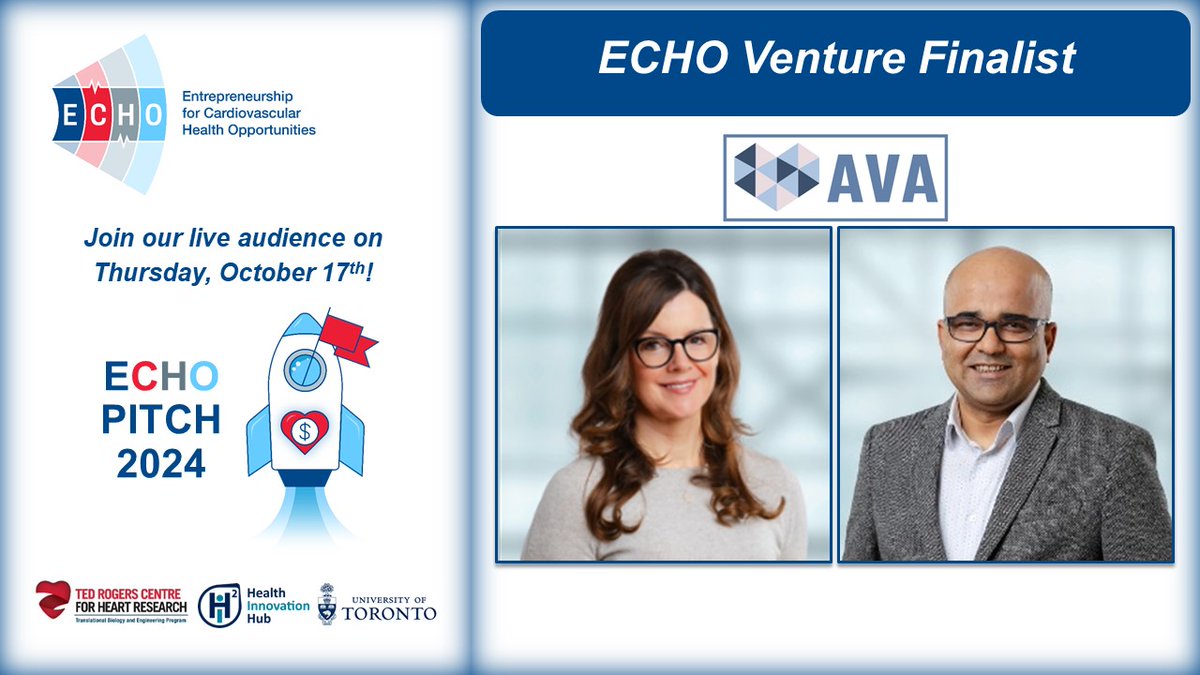 TBEP_UofT (@tbep_uoft) on Twitter photo Join us at ECHO PITCH 2024 (tedrogersresearch.ca/echo-pitch/) and watch AVA, a start-up finalist, compete for $250K! Led by Drs. <a href="/Shehroz_SKhan/">Shehroz Khan</a> and <a href="/ColellaTracey/">Tracey JF Colella 🇨🇦</a> (<a href="/KITE_UHN/">KITE Research Institute</a>), AVA offers an AI-powered platform that revolutionizes cardiac rehabilitation. Learn more: tedrogersresearch.ca/2024/09/echo-s… Join us at ECHO PITCH 2024 (tedrogersresearch.ca/echo-pitch/) and watch AVA, a start-up finalist, compete for $250K! Led by Drs. <a href="/Shehroz_SKhan/">Shehroz Khan</a> and <a href="/ColellaTracey/">Tracey JF Colella 🇨🇦</a> (<a href="/KITE_UHN/">KITE Research Institute</a>), AVA offers an AI-powered platform that revolutionizes cardiac rehabilitation. Learn more: tedrogersresearch.ca/2024/09/echo-s…