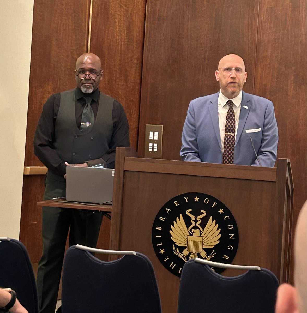 KLASlibraries's tweet photo. Drea &amp; James are thrilled to see so many #KLASusers at the National Library Service for the Blind and Print Disabled‘s 2024 conference opening sessions this morning. #NLS #ThatAllMayRead #KLAS https://t.co/rM5q54F064