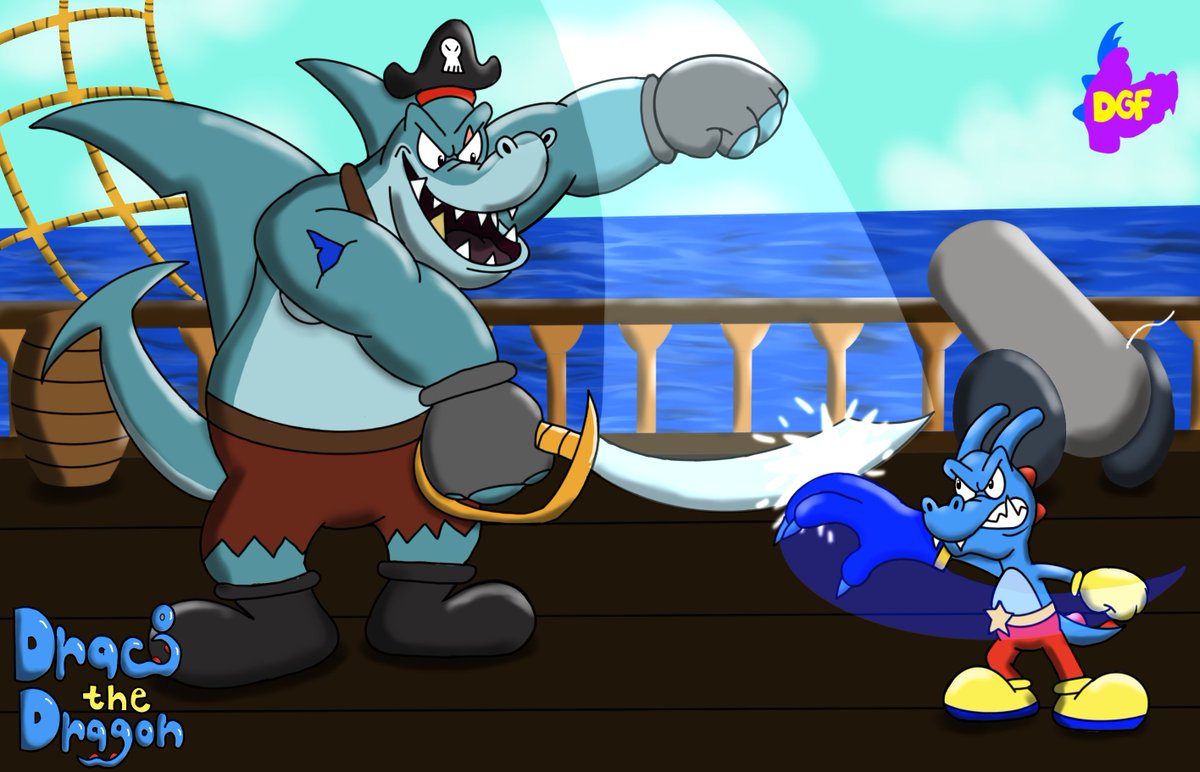 DinoGameFreak's tweet photo. Remade the drawing of Draco fighting Captain Jawfin.  Gotta say this is a massive improvement.
#DracotheDragon #anthro #anthroart #cartoon #CartoonArt #dragon #pirate #digitalart #ArtistOnTwitter https://t.co/uZEJ4JO2pm