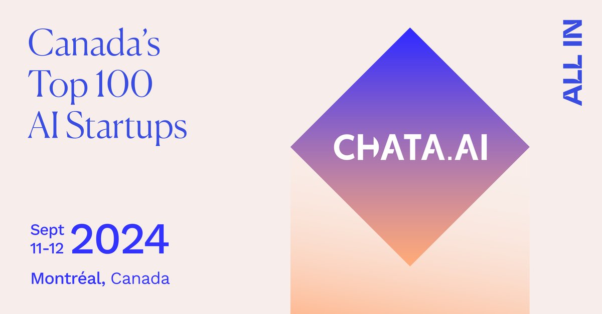 We're on our way to #ALLIN 2024 in Montreal! 🇨🇦 We'll be exhibiting tomorrow, September 11 in the afternoon as one of Canada’s top 100 AI startups. Message us to meet up &amp; explore collaboration opportunities! #ALLIN2024
@ALLINCanada, <a href="/ScaleAICanada/">Scale AI</a>, <a href="/CEIMIA_mtl/">CEIMiA</a>, <a href="/Mila_Quebec/">Mila - Institut québécois d'IA</a>