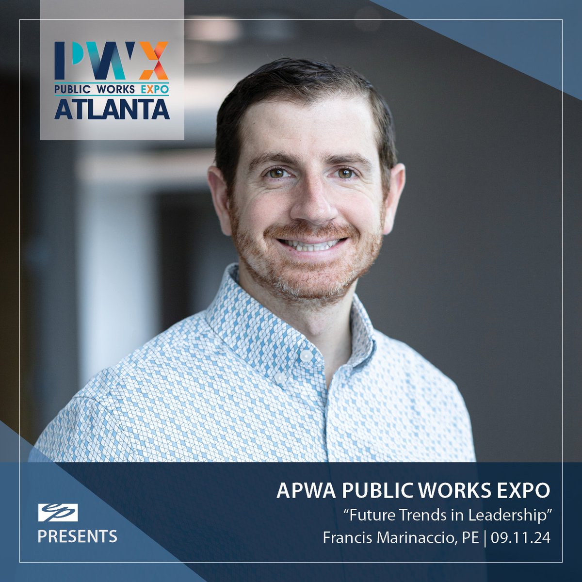 EnvPartners's tweet photo. Join Francis Marinaccio, PE, and other young leaders Wed. at @APWATWEETS #PWX2024 as they discuss the ever-changing public works environment and how leaders need to be far more flexible in adjusting to virtual #leadership, rise of AI, emphasis on emotional intelligence, and #DEI. https://t.co/yiYpPqte6C