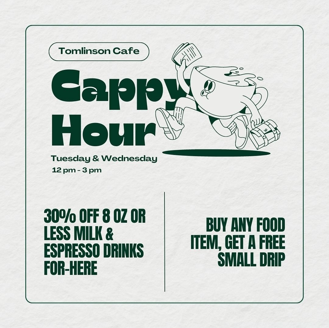 Need an afternoon pick-me-up? Stop by on Tuesdays and Wednesdays, 12-3p. #CappyHour ☕ 😋