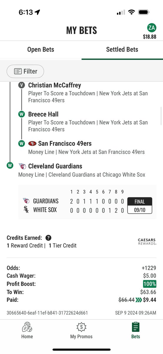 Z_Buck_Whizzle's tweet photo. @zVitalityG @CaesarsSports From 66 dollar payout to 9 bucks. Made the same bet twice to make it even better. Was told there's nothing they could do cuz it's in their terms. Deleted my account and the app, no reason to give them the time of day when there's so many legit books out there. Absolute joke. https://t.co/s2ZbusNFgk