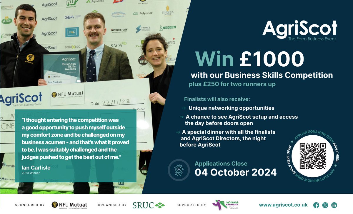 🌟Calling all young agribusiness talents from across the UK!🌟

💡The 2024 Business Skills competition is now open! Show off your expertise on how multiple income streams can boost business resilience.

👇For more info and to apply: tinyurl.com/56awmkjk