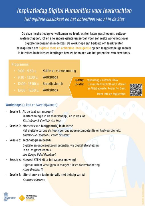 LitUGent (@litugent) on Twitter photo Inspiratiedag Digital Humanities voor leerkrachten op 2 oktober. Inschrijven kan tot 18 september, 9u humanitiesacademie.ugent.be/digital-humani… Inspiratiedag Digital Humanities voor leerkrachten op 2 oktober. Inschrijven kan tot 18 september, 9u humanitiesacademie.ugent.be/digital-humani…