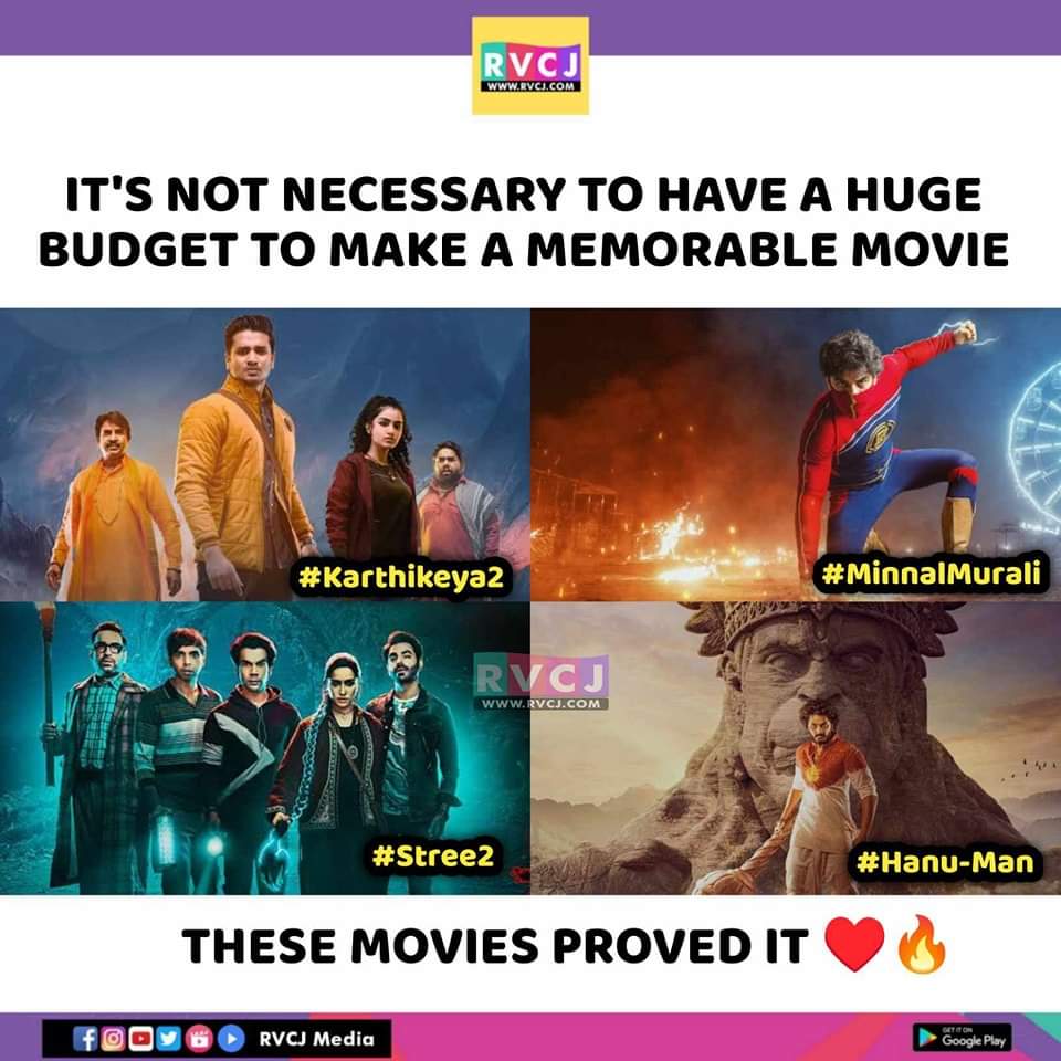 rvcjmovies's tweet image. These movies...
#karthikeya2 #minnalmurali #stree2 #hanuman