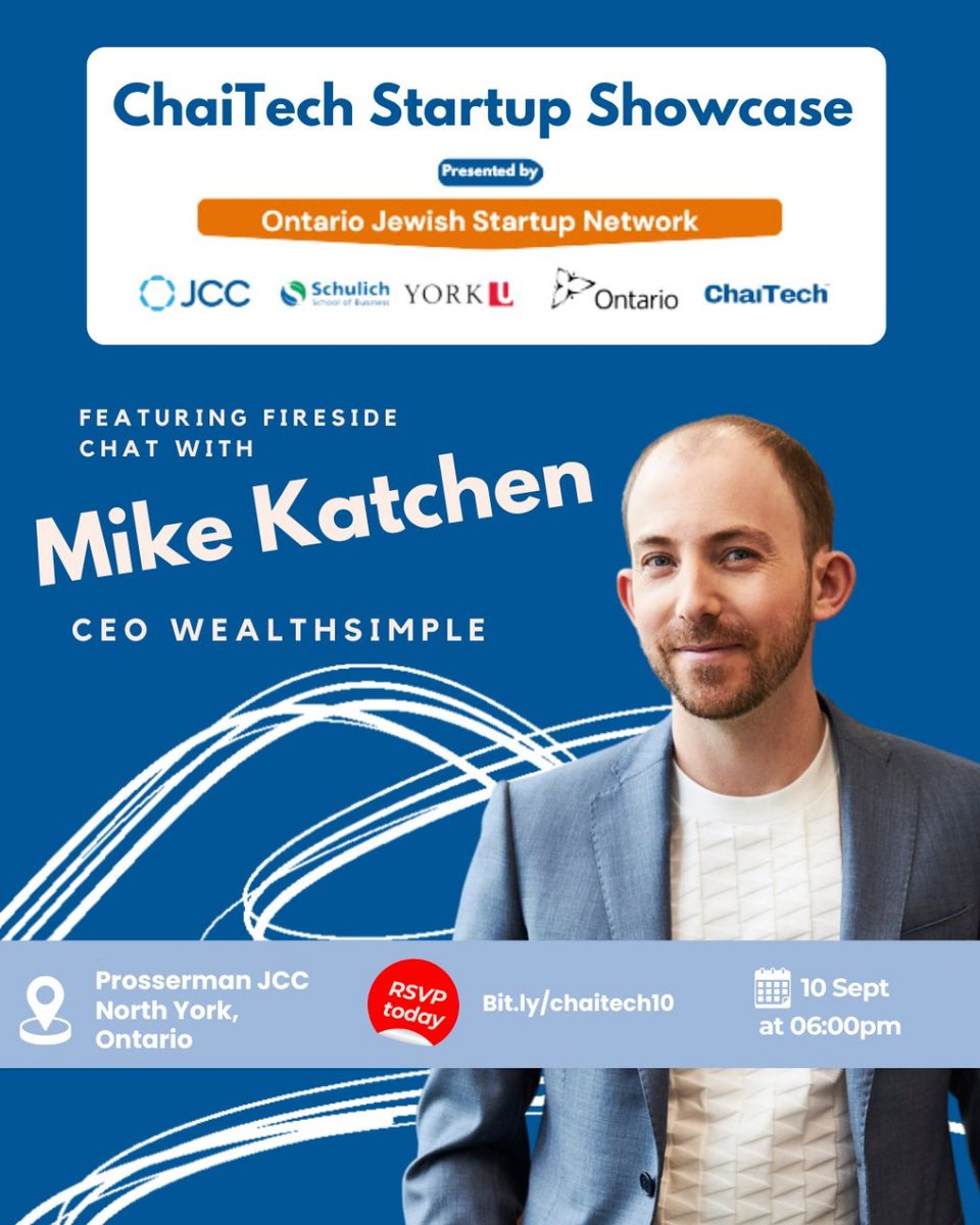 🌟 Join the ChaiTech Startup Showcase! 🌟
Connect with visionary startups, investors, and special guests like Wealthsimple CEO Michael Katchen and Ontario MPPs. Explore innovative booths, network, and discover cutting-edge tech from the Canadian Jewish community.