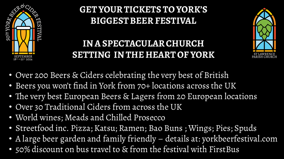 There's so many reasons to head over with your friends and family to York Beer &amp; Cider Festival for a right old celebration...  🍻🍻🍻🍻🍻🍻🍻
Grab your tickets for 18 - 21st September here:  tckty.camra.org.uk/e/249/york-bee…