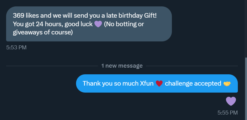 <a href="/xdotfun/">CSGOWin.com</a> Give me late birthday 🎂🎁challenge!

we need 369 likes in 24 hours!

Likes and Retweets appreciated 🤝