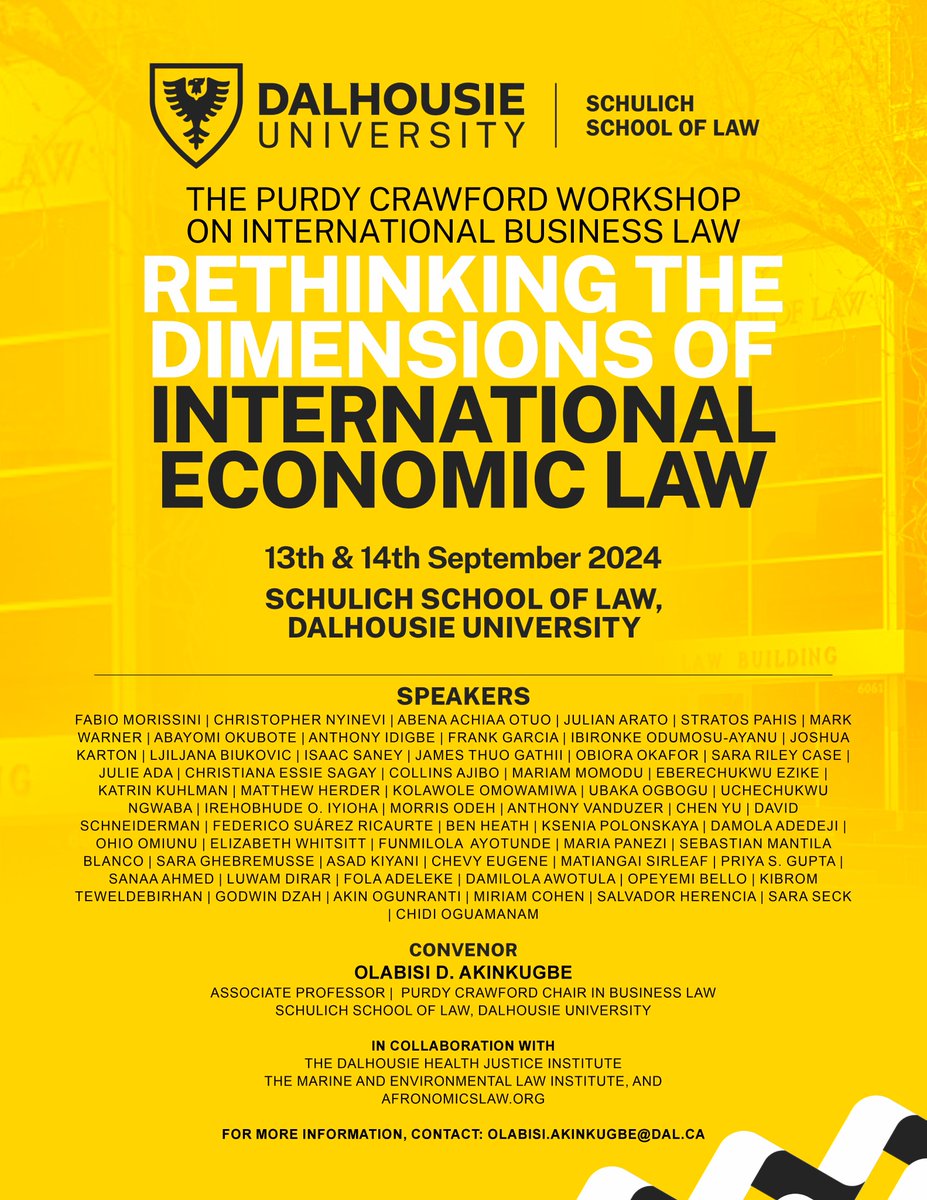 βππ£ππ€π₯ππππ πΌπ€π€ππ πππππͺ (@christy_sagay) on Twitter photo Excited to join an incredible lineup of scholars to discuss cutting-edge topics in international law, thanks to the invitation of <a href="/bisi_akins/">Olabisi D. Akinkugbe</a> and <a href="/odeh_morris/">MK Odeh</a> <a href="/SchulichLaw/">Schulich School of Law</a> <a href="/afronomicslaw/">Afronomicslaw</a>
If you're in Halifax on Sept 13-14, register: bit.ly/3MAVYvV & consider joining us Excited to join an incredible lineup of scholars to discuss cutting-edge topics in international law, thanks to the invitation of <a href="/bisi_akins/">Olabisi D. Akinkugbe</a> and <a href="/odeh_morris/">MK Odeh</a> <a href="/SchulichLaw/">Schulich School of Law</a> <a href="/afronomicslaw/">Afronomicslaw</a>
If you're in Halifax on Sept 13-14, register: bit.ly/3MAVYvV & consider joining us