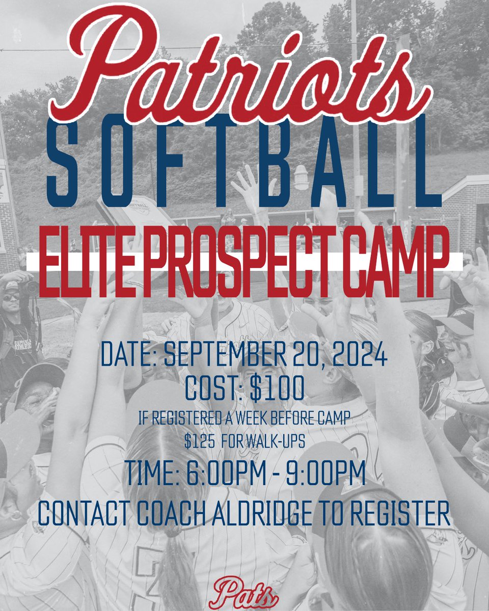 UC Patriots SB (@patriots_uc_sb) on Twitter photo Just 10 days away from our second camp of the fall!
Email Coach Aldridge (@maldridge70193@ucumberlands.edu)
to register today! Still a few spots open, so grab yours while they are still available!
GO PATS! Just 10 days away from our second camp of the fall!
Email Coach Aldridge (@maldridge70193@ucumberlands.edu)
to register today! Still a few spots open, so grab yours while they are still available!
GO PATS!