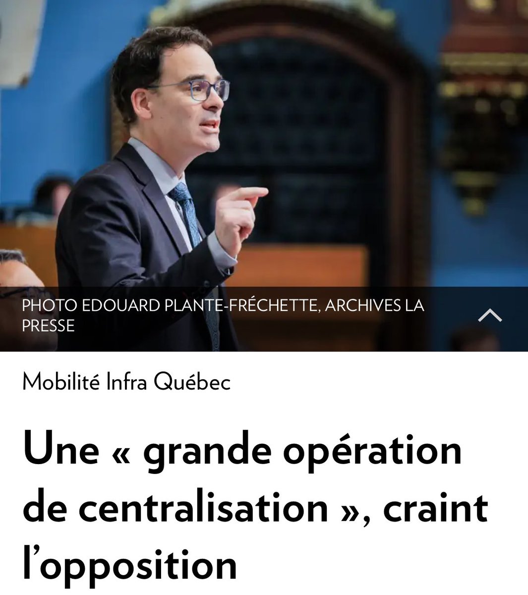 e_grandmont's tweet photo. Création de Mobilité infra Québec: C’est une grande opération de centralisation, qui est d’une grande arrogance. Je vais faire tout mon possible pour convaincre la ministre de travailler avec les municipalités, plutôt que de travailler contre les municipalités.

#polqc #PL61 https://t.co/G2Shefh5Xp