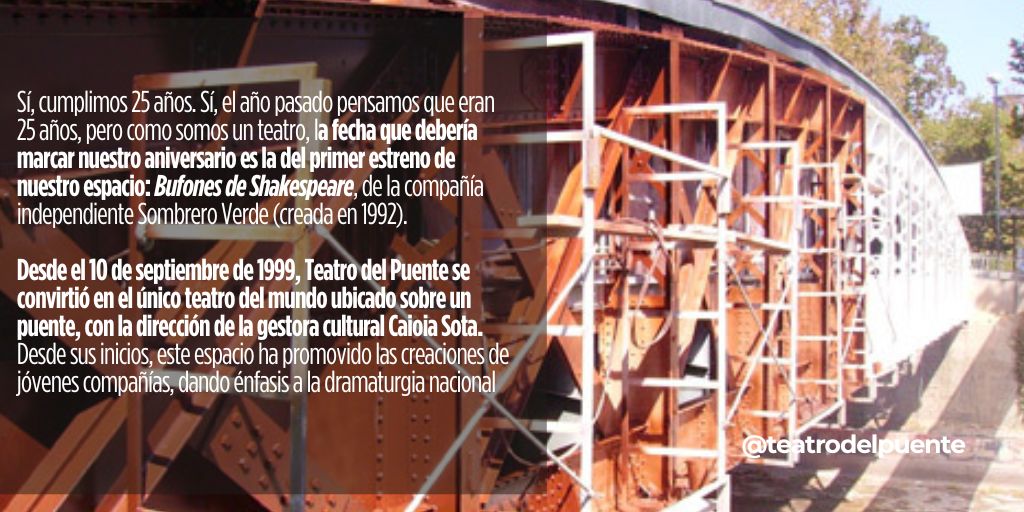 teatrodelpuente's tweet photo. Hoy, martes 10 de septiembre, celebranos nuestro aniversario número 25 🎂🙌🏽🖤.

¡Muchas gracias a todas, todes y todos quienes han sido parte de Teatro del Puente durante estos 25 años y que, sabemos, serán parte también de todos los que vendrán! https://t.co/HClZhdBLFn