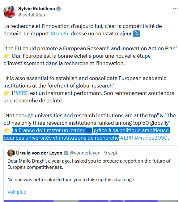 JulienGossa's tweet photo. Le 6/09 : On abandonne la trajectoire budgétaire de la #LPPR, -500M€, gel des CJP.

Le 10/09 : « La France doit rester un leader 🇪🇺 grâce à sa politique ambitieuse pour ses universités et institutions de recherche #LPR #France2030. »

¯\_(ツ)_/¯ https://t.co/guMQALO1OI