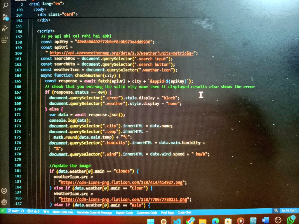 mkmpib's tweet photo. Continue learning JavaScript: today's I make a weather project using dom functionality and fetch api. It very interesting.and I enjoy my this learning journey.#html #css #javascript Free to #CONNECT https://t.co/B5B7Rmn0XP