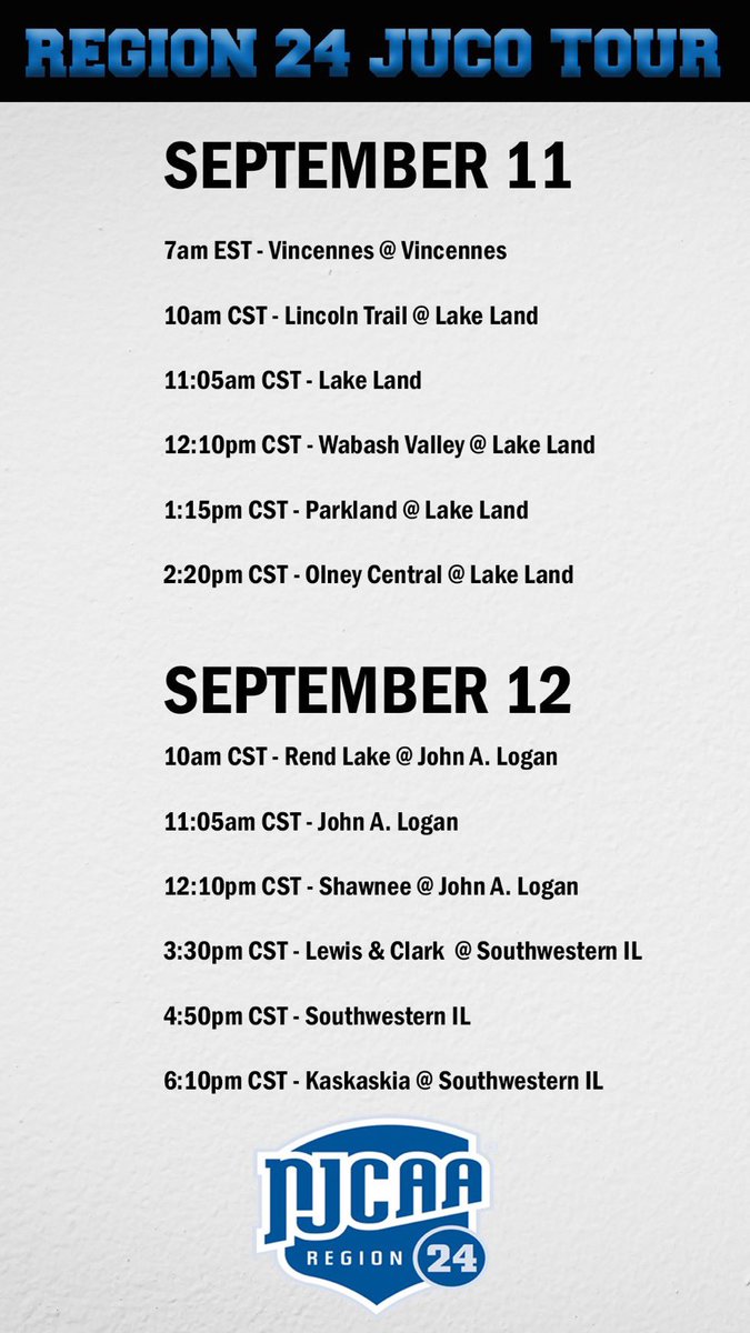 ❗️4 Year Coaches❗️

Region 24 JUCO Tour 

The Logan Vols will be working out September 12th at 11:05am CST. Come check our guys out!