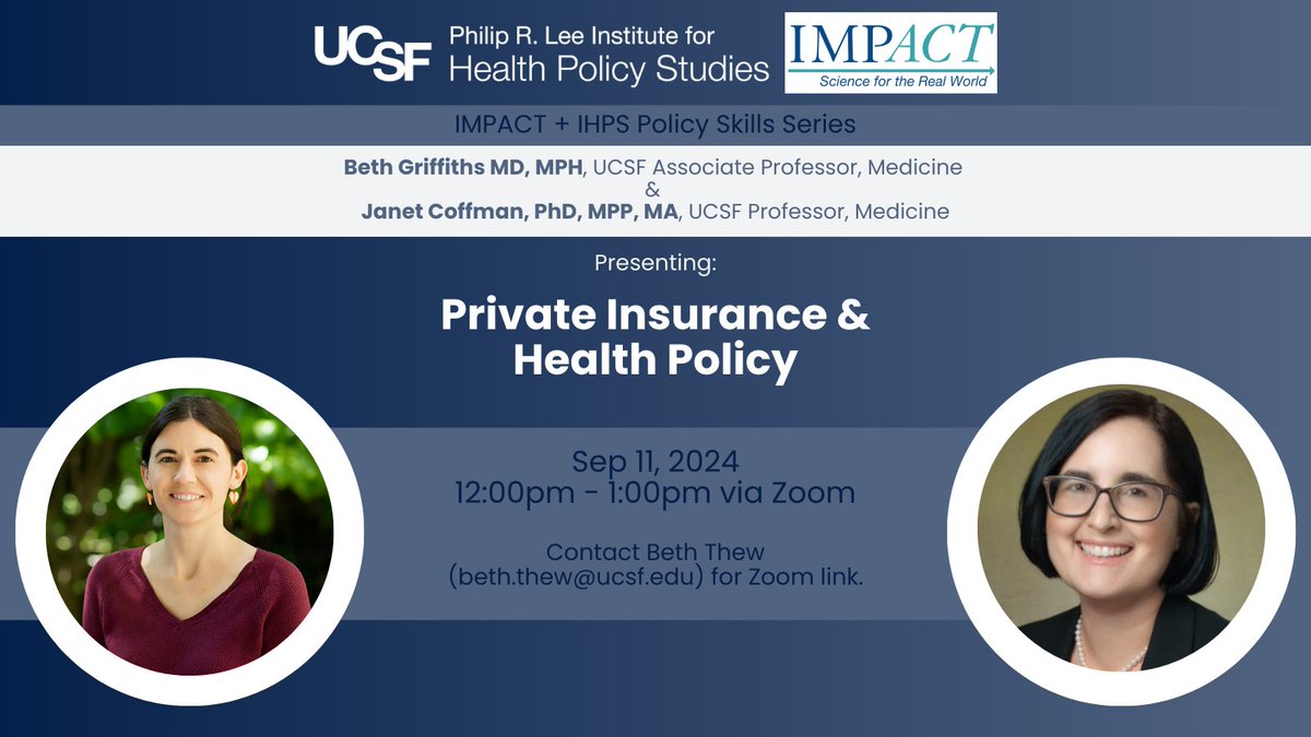 UCSF IHPS (@ucsf_ihps) on Twitter photo The IHPS + IMPACT Policy Skills Series is returning and we will be hosting our first session of the academic year tomorrow, 9/11/24, from 12:00 PM-1:00 PM. Please feel free to reach out to Beth Thew (beth.thew@ucsf.edu) for the Zoom link. We hope to see many of you virtually! The IHPS + IMPACT Policy Skills Series is returning and we will be hosting our first session of the academic year tomorrow, 9/11/24, from 12:00 PM-1:00 PM. Please feel free to reach out to Beth Thew (beth.thew@ucsf.edu) for the Zoom link. We hope to see many of you virtually!