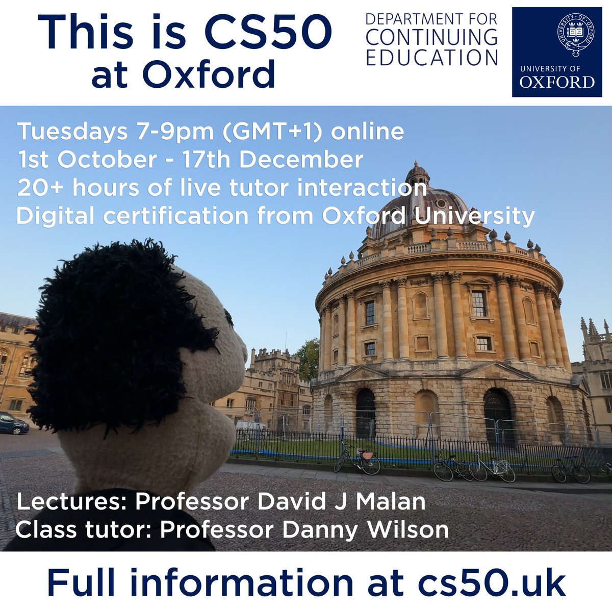 ICYMI <a href="/cs50/">CS50</a> is now available <a href="/UniofOxford/">University of Oxford</a> via @OxfordConted. 

This version is ideal for anyone that wants to take the course, but needs that extra bit of motivation via a weekly deadline, and a 2-hour live online class with an Oxford tutor ready to answer all of your questions.