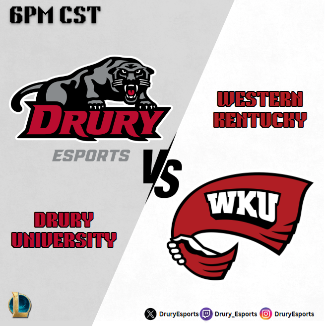 DruryEsports's tweet photo. ITS THE FIRST DRURY ESPORTS GAMEDAY OF THE YEARRR

Our LoL team takes on @WKUEsports tonight at 6 PM CST to start our NACE season!

it will be streamed at https://t.co/zIiwdCpTpe #AllWeDUisWin https://t.co/VWtzqxDikt