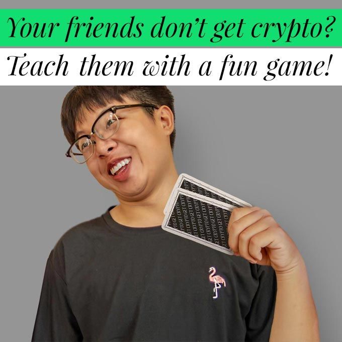 The safest and most fun way to learn the basics of crypto is by playing the GetCrypto card game. Get your copy here, also in Korean and Spanish: buff.ly/3Fyiim3

#crypto #cryptoasia #cryptogame #cryptoeducation #koreanblockchainweek #token2049singapore