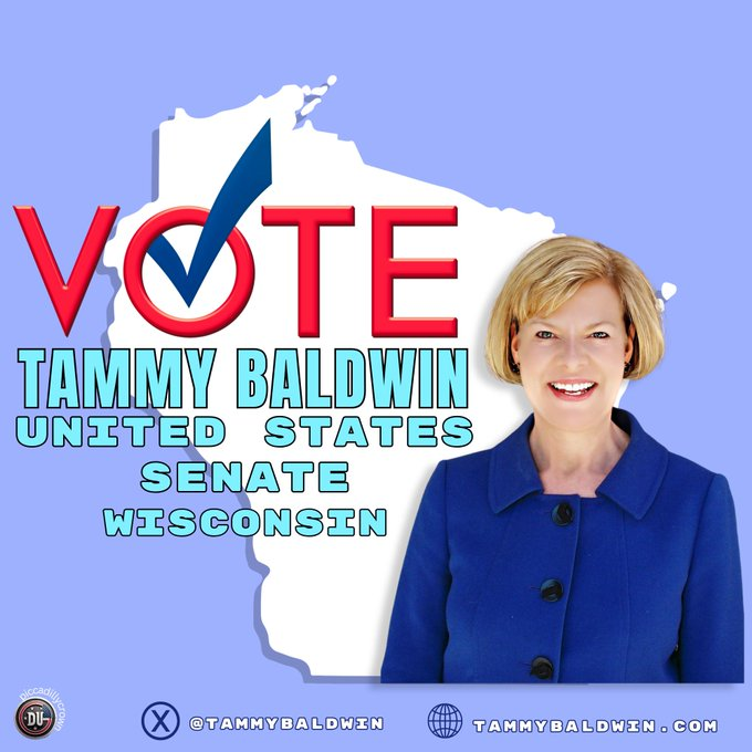 IamVyv's tweet photo. #DemsUnited, #Allied4Dems, #USDemocracy, #DemVoice1
Wisconsinites!
You already have the right person representing y'all in the Senate. As the saying goes, "if it ain't broke, don't fix it"! ๐
Reelect @TammyBaldwin on Roevember 5th.
Look at this link for details of the good she has been doing for the state and its people.
https://t.co/U441p9ZxQ1