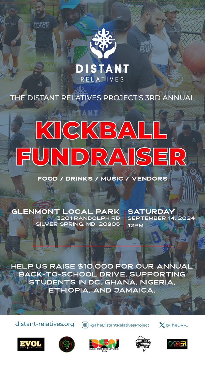 TheDRP_'s tweet photo. [SATURDAY | 09.14]  Join us this weekend for our 3rd Annual Kickball Fundraiser 🔴

Live Music | Food | Vendors .

GLENMONT LOCAL PARK
3201 Randolph Rd
Silver Spring, MD 20815

#TheDRPKickballGameFundraiser #TheDRP #Charity #GiveBack #Fundraiser #Donate https://t.co/4Y9CFg3XJF
