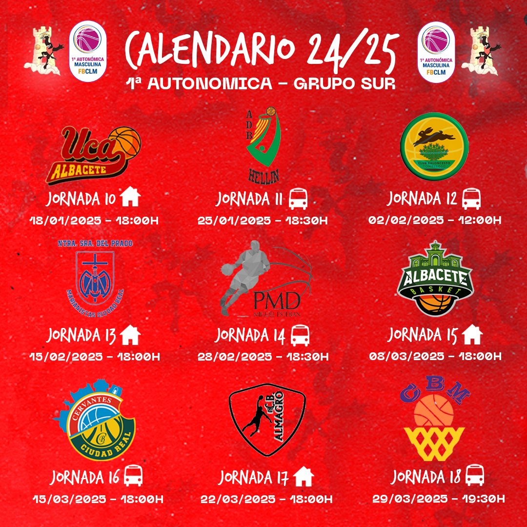 CBMotaBasket's tweet photo. 📢CALENDARIO 24/25 🗓️

➡️1° Autonómica - GRUPO SUR

Os dejamos por aquí el calendario completo de la TEMPORADA 24/25

Jornada 1️⃣ - 12 de octubre - nos enfrentará con el @ucacb  

Jornada 1️⃣8️⃣ - 29 de marzo - en la última jornada nos enfrentará al @CBManzanares  

#cbmota #fbclm https://t.co/1B6ytEhc3U