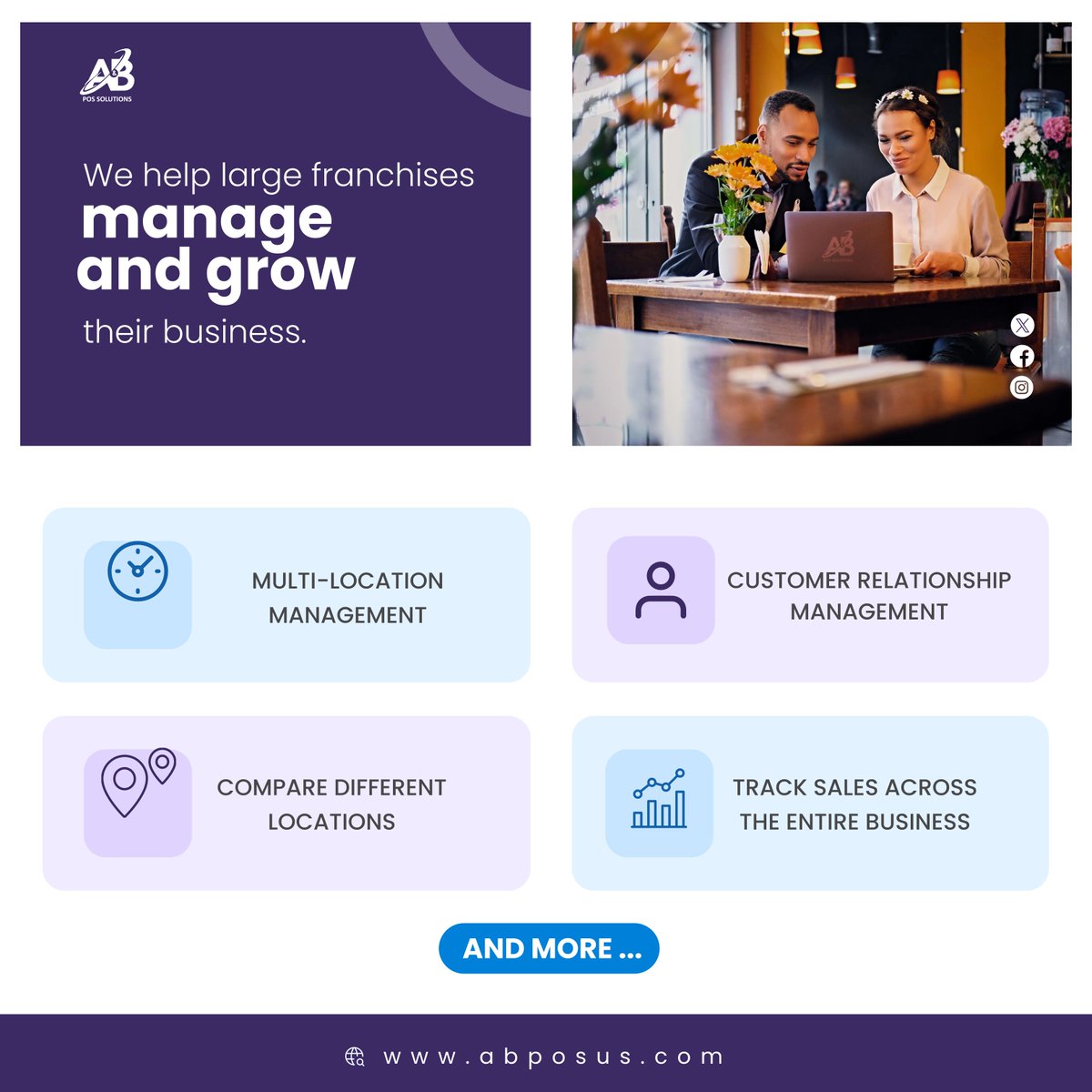 ABPOSus's tweet image. From managing multiple locations to expanding into new markets, we offer the tools you need for steady, efficient growth. Trust us to keep your franchise growing! 🚀

#ABPOS #FranchiseSolutions #FranchiseExpansion #SustainedGrowth.