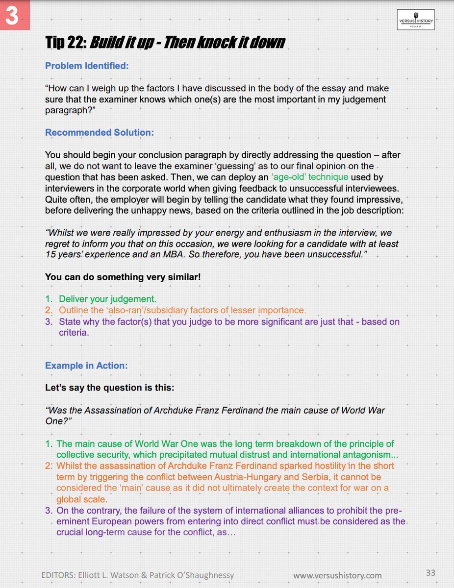 VersusHistory's tweet photo. Judgement Paragraphs in History Essays.

One of our favourite tips from the book by @DrElliottWatson &amp; @historychappy for @VersusHistory. 

All 33 tips can be found therein: https://t.co/fVx7ZTKwMB https://t.co/L9MiX8BCTw