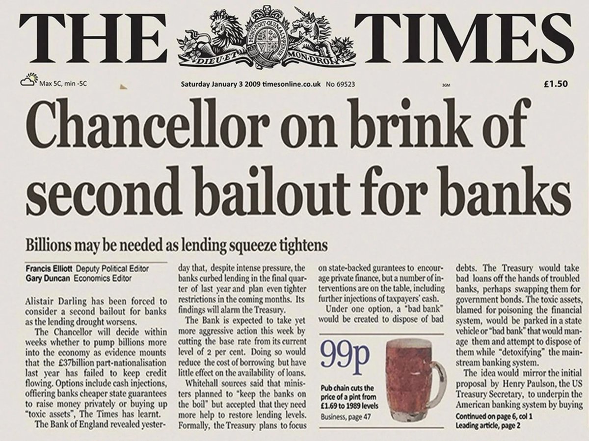 stableunitdao's tweet photo. It all started with this. Banks fucked up and governments across the world needed to bail them out. All while the average joe had to suffer the consequences of their recklessness.

Banks lacked transparency, bankers proved to be the worst middle-men, and millions lost their jobs and life savings. Satoshi decided to kill the need for them through a transparent ledger and a censorship resistant asset.

Yet, we're continuing this madness. Opaque apps are praised across the board. Another 2008 can happen, another FTX can happen, but this time it'll be onchain.

That's why StableUnit is the only transparent yield bearing stablecoin that provides yield using onchain revenue sources. Anyone would be able to audit these revenue sources, in real time.

But don’t trust us. Don’t trust anyone. Only trust what you can see.