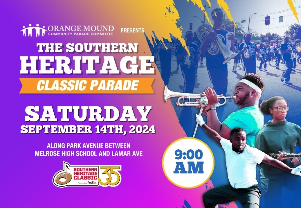 putitinwriting's tweet photo. Don't forget about these favorite Southern Heritage Classic  events. The parade in Orange Mound, the 100 Black Women Memphis Chapter fashion show, and the Classic Battle of the Bands for high schools are always fun. Check the flyers for more info. #classicmemphis #visitmemphis https://t.co/rpOmQB0ccj