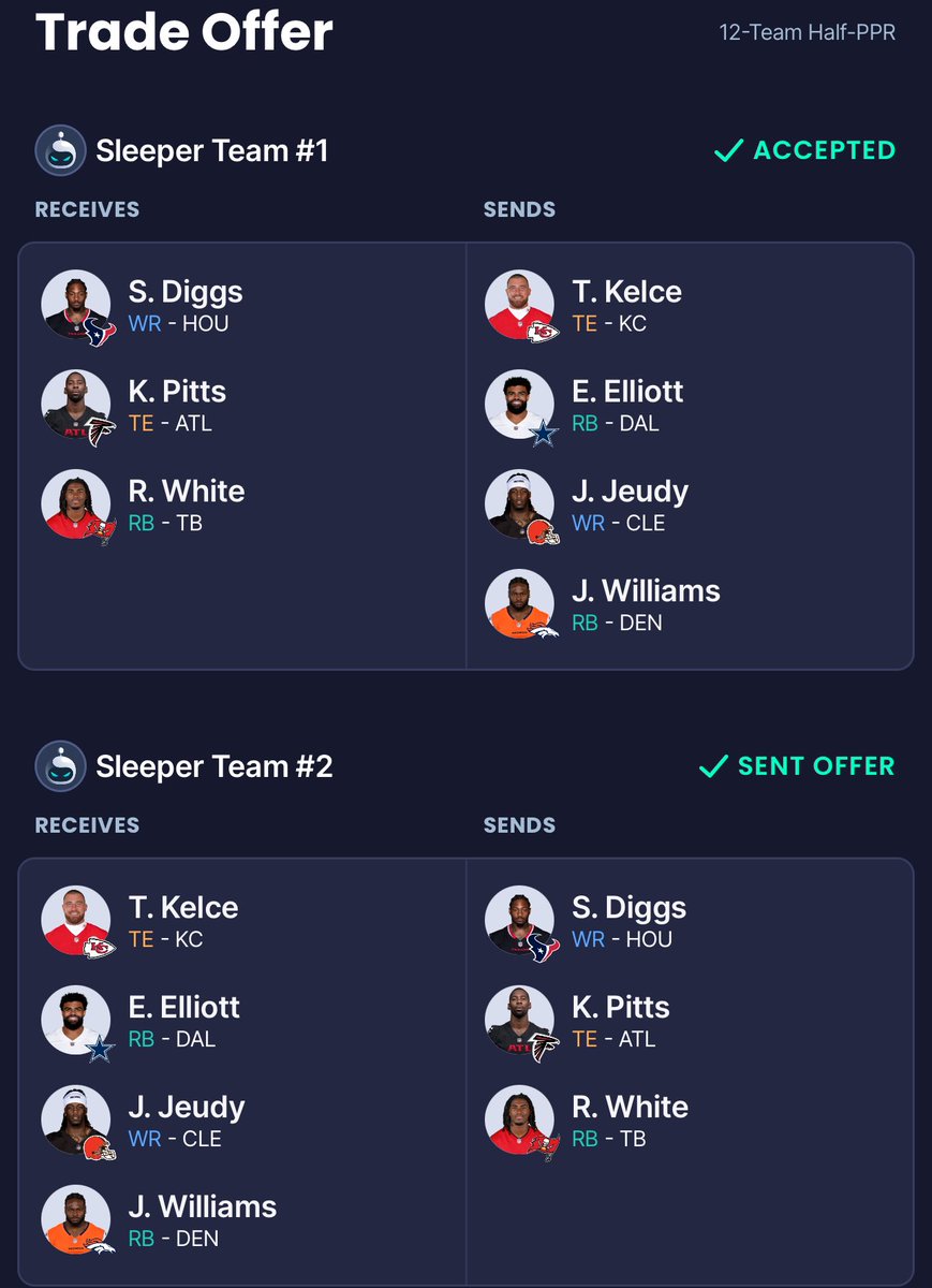 FocusedOppy's tweet photo. @SleeperNFL Who won this trade? 🥸 https://t.co/IIC4ucUDcP