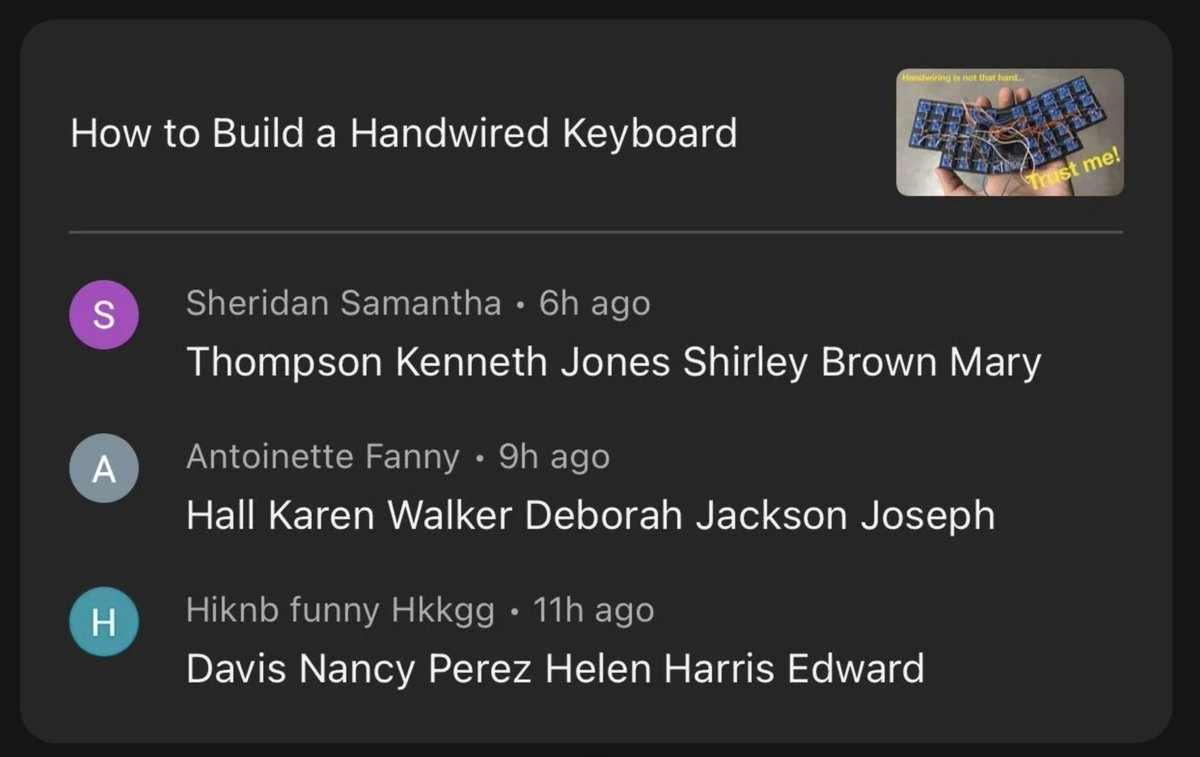 joe_scotto's tweet photo. @TeamYouTube Can you please take a look at this new bot spam that's been going around? I've been getting multiple comments on multiple videos daily with random names or addresses. https://t.co/2hWfTM6oaa