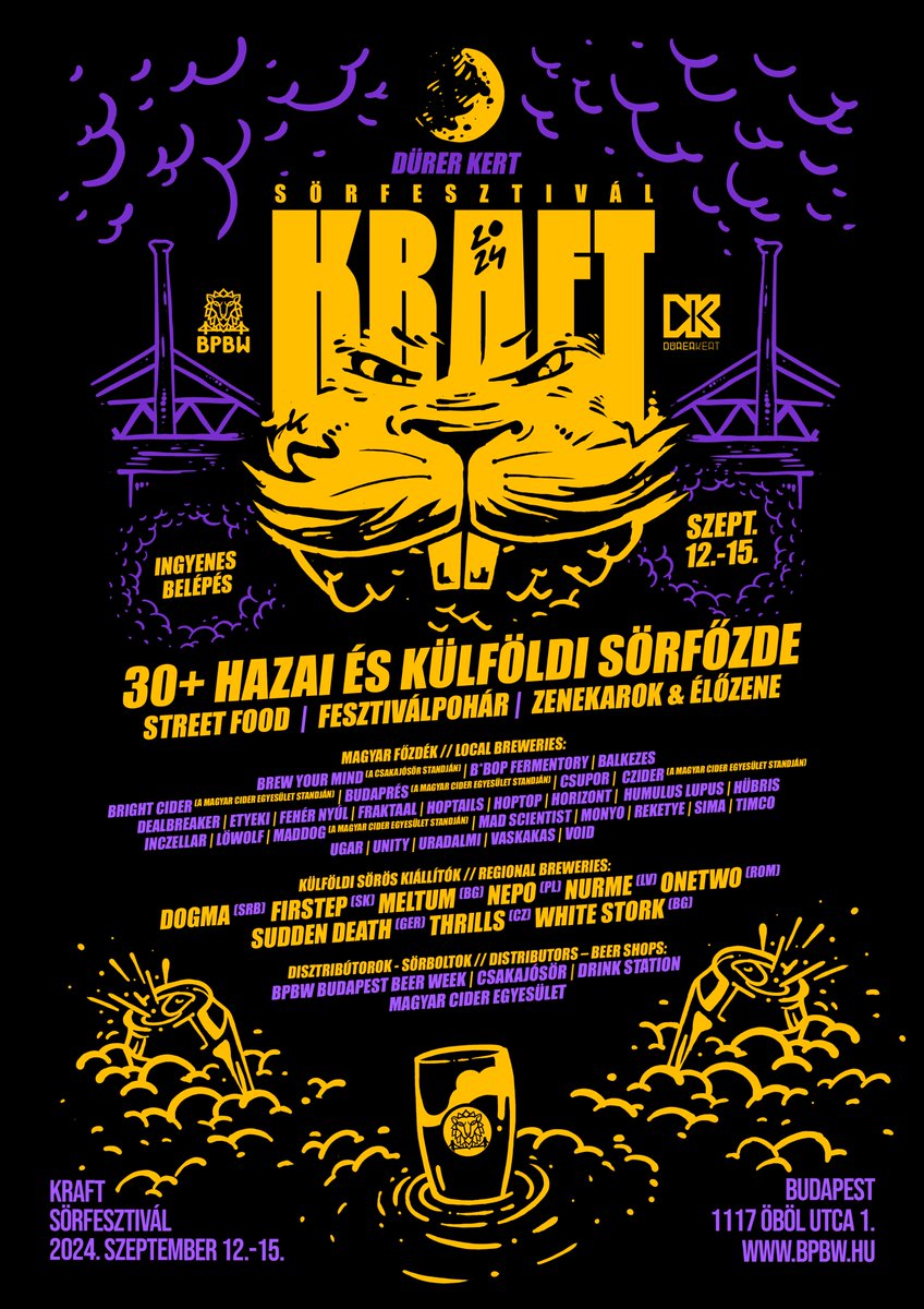 bpbeerweek's tweet photo. KRAFT SÖRFESZTIVÁL 2024 https://t.co/Mwnp6cyeqm DÜRER KERT #budapest SEPT 12-15 w/ Nepo @Dogmabrewery Firstep @suddendeathbrew Meltum @OneTwoBrew Reketye @PivovarThrills Nurme @balkezes  White Stork @madscientisthun Monyo @FeherNyulBeer Horizont &amp; many more https://t.co/SSEHQM3Pl2