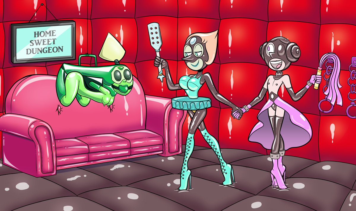 GojirosArtDojo's tweet photo. A commission from a friend who wishes to remain anonymous.

Pearl &amp; Volleyball decided to build a private rubber clad sanctuary to fully embrace, but found fun in letting others join in, as long as they follow the golden rule.

Under this roof, Your the Pearl, They're the Master https://t.co/Ux36CIMYk4