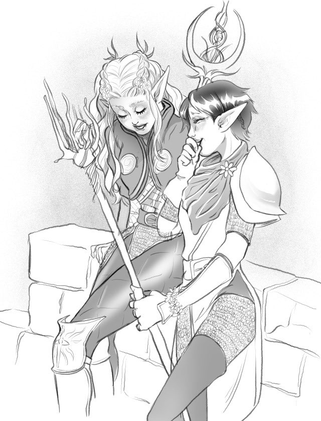 HannahWDraws's tweet photo. Just a couple of girls from The Free Marches 

had to pause drawing commissions because Merrill and Lavellan being acquaintances/childhood friends and reconnecting later in life got me going feral https://t.co/PUIVBJooQ1
