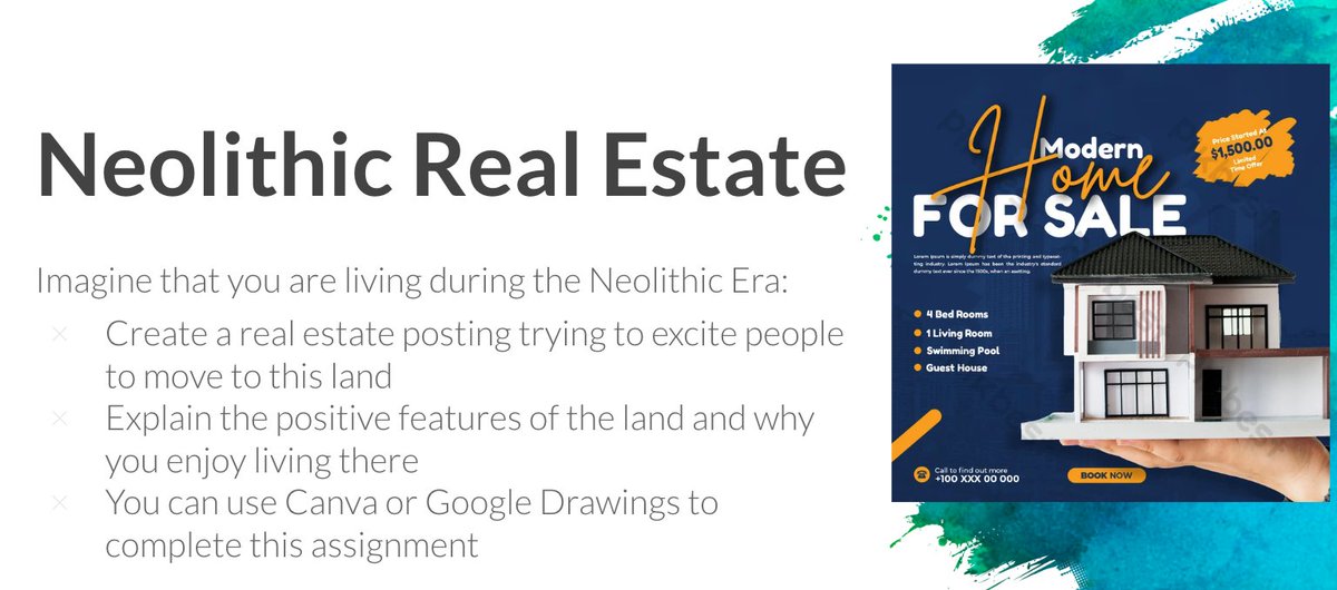 In 9th grade Global, students are using their business and real estate skills to make a posting for the Neolithic Era! <a href="/esundb/">eric sundberg</a>