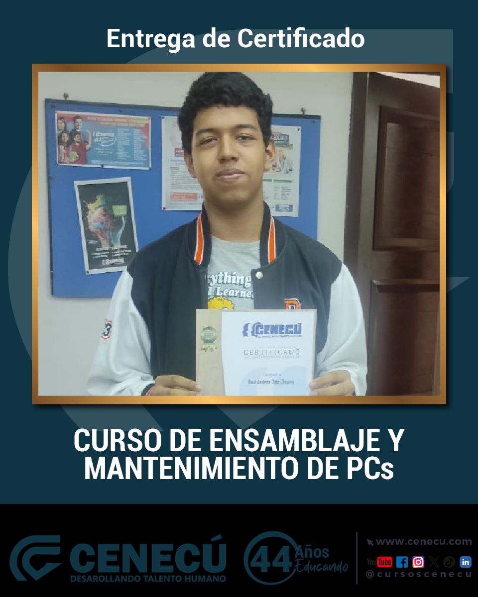 CursosCenecu's tweet image. Felicitaciones a nuestros estudiantes del curso de
ENSAMBLAJE Y MANTENIMIENTO DE PCs por haber culminado su capacitación con éxito.
.
Más información: buff.ly/3kegsNX
.
#MantenimientoDePc #InstalacionDeSoftware #programas #ReparacionDePc #FormatearPc