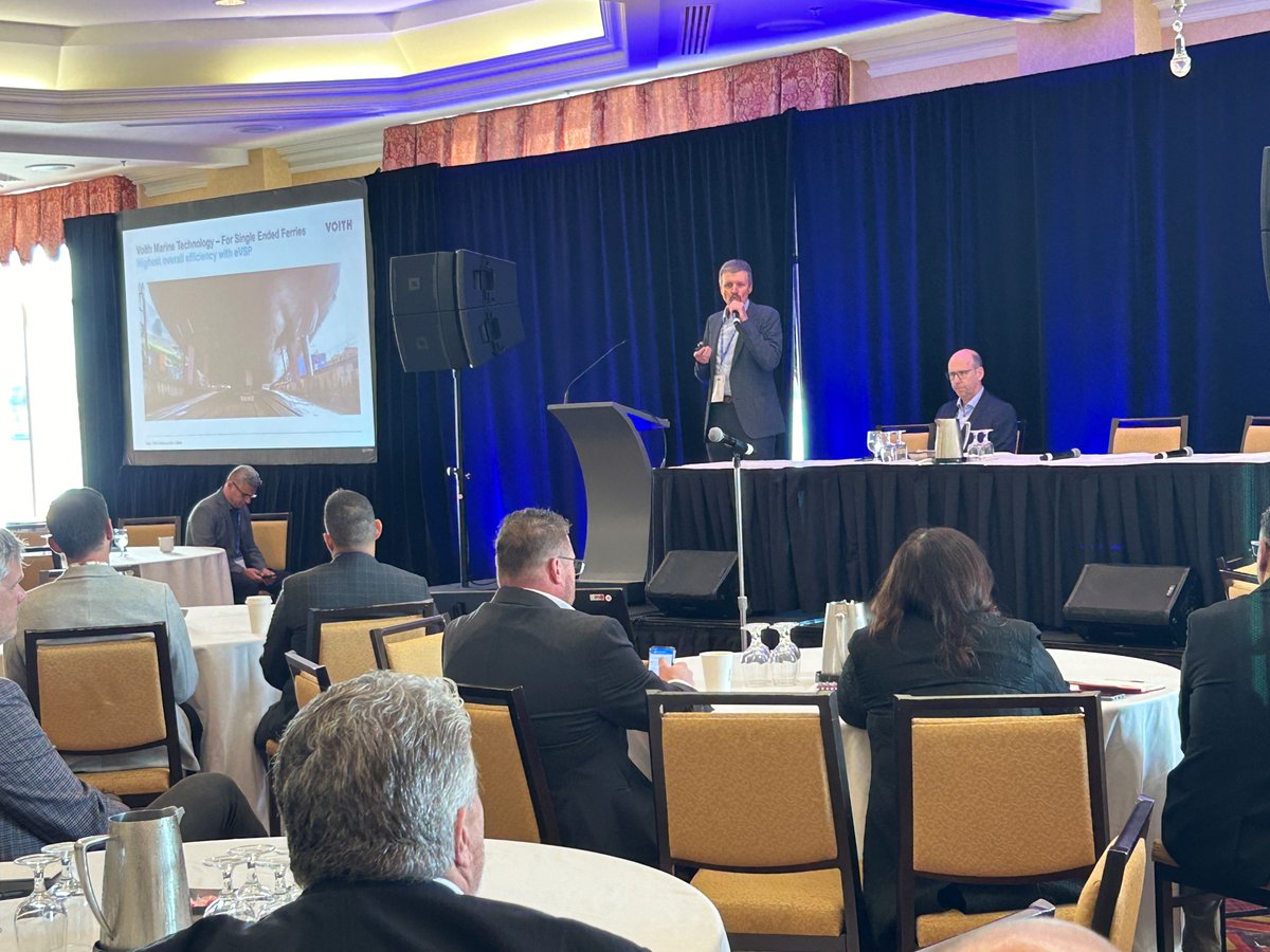 #cdnferry2024 kicked off day 2 with a conversation about "Progressive Technology for Single Ended Ferries" with Juergen Stocker (VOITH) and Carsten Ortloff (naValue - Custom Ferry Design &amp; Consultancy)