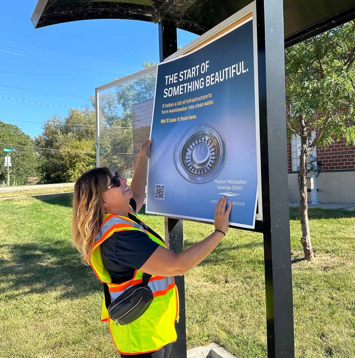 Hanging our new poster in Monona to launch our fall campaign on infrastructure. Wastewater infrastructure is not something people often think of. Our goal is to expand public consciousness and support for addressing aging infrastructure, system condition &amp; capacity needs.