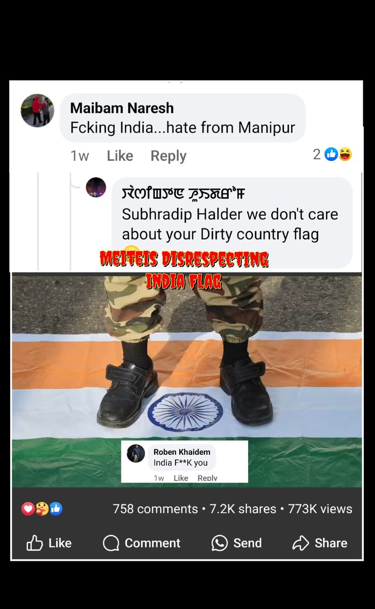 ManipurMi's tweet photo. @gloryatanycost Meiteis expressing their hate for India flag https://t.co/hjsO0J4VuH