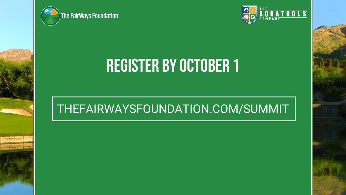 🌟 Tuesday October 22 🌟 

The FairWays Foundation Summit, 2024 at Ventana Canyon Club in Tucson, AZ. Join us as we highlight and honor the work of environmental conservation, stewardship and education in the green industry.

Register today: thefairwaysfoundation.com/summit/
