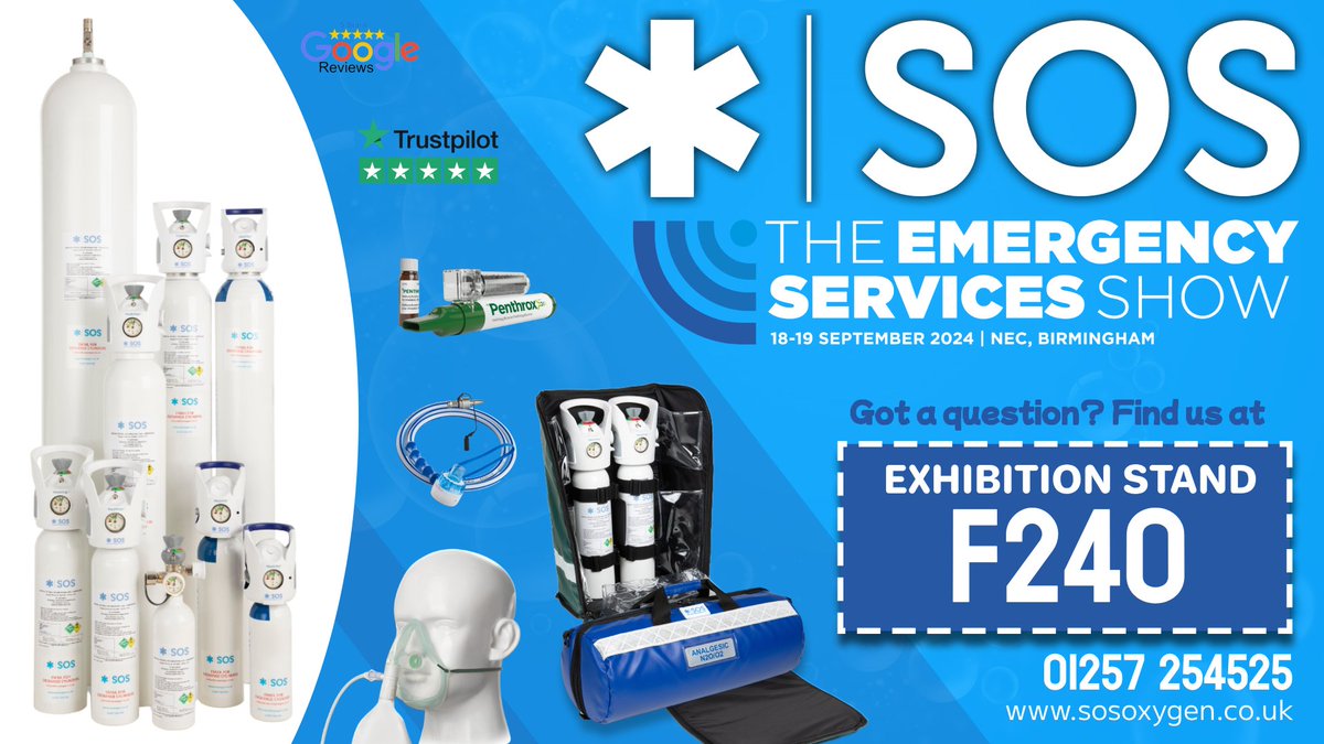 sos_oxygen's tweet photo. 🚨 We're exhibiting at the Emergency Services Show on Sept 18-19, Stand F240! Come by for a free quote and check out our cylinder range. Whether you're a current or new customer, we'd love to have a chat!

📧 sales@sosoxygen.co.uk
📞 01257 254525 (option 2) https://t.co/9KubHIBHyv