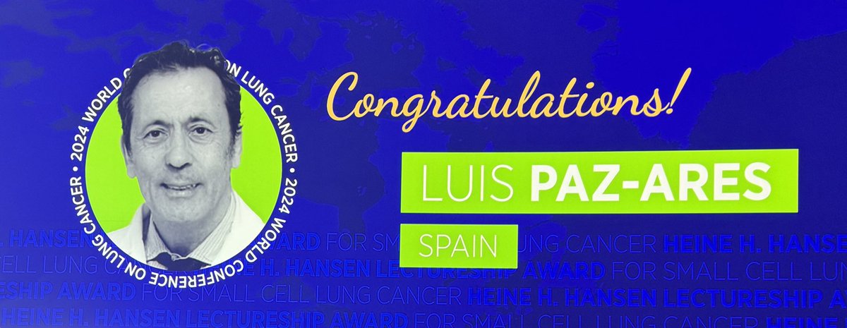 Big congratulations to Dr. <a href="/LuisPaz_Ares/">Luis Paz-Ares</a> - the 2024 Heine H. Hansen Lectureship Award for Small Cell Lung Cancer! A brilliant investigator, compassionate clinician, gifted speaker, and a friend to us all. #WCLC24