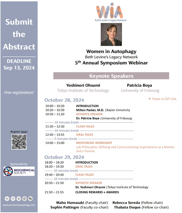 Women in Autophagy (@wautophagy) on Twitter photo Have you seen our amazing program??
π
π
π±πΌπΈπ
π
πΎπ
π
π°π±π
π
π
π°π²π
. Annual Symposium Webinar!!! #YoshinoriOhsumiand
<a href="/patricia_boya/">Patricia Boya</a> will be the keynote speakers. We acknowledge @BiochemSocfor the great contribution to our meeting #Thanks forms.office.com/r/3LE3cL1Hc0 Have you seen our amazing program??
π
π
π±πΌπΈπ
π
πΎπ
π
π°π±π
π
π
π°π²π
. Annual Symposium Webinar!!! #YoshinoriOhsumiand
<a href="/patricia_boya/">Patricia Boya</a> will be the keynote speakers. We acknowledge @BiochemSocfor the great contribution to our meeting #Thanks forms.office.com/r/3LE3cL1Hc0
